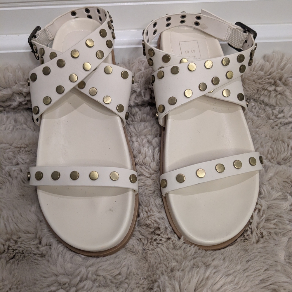 ShuShop White and Gold Studded Sandals